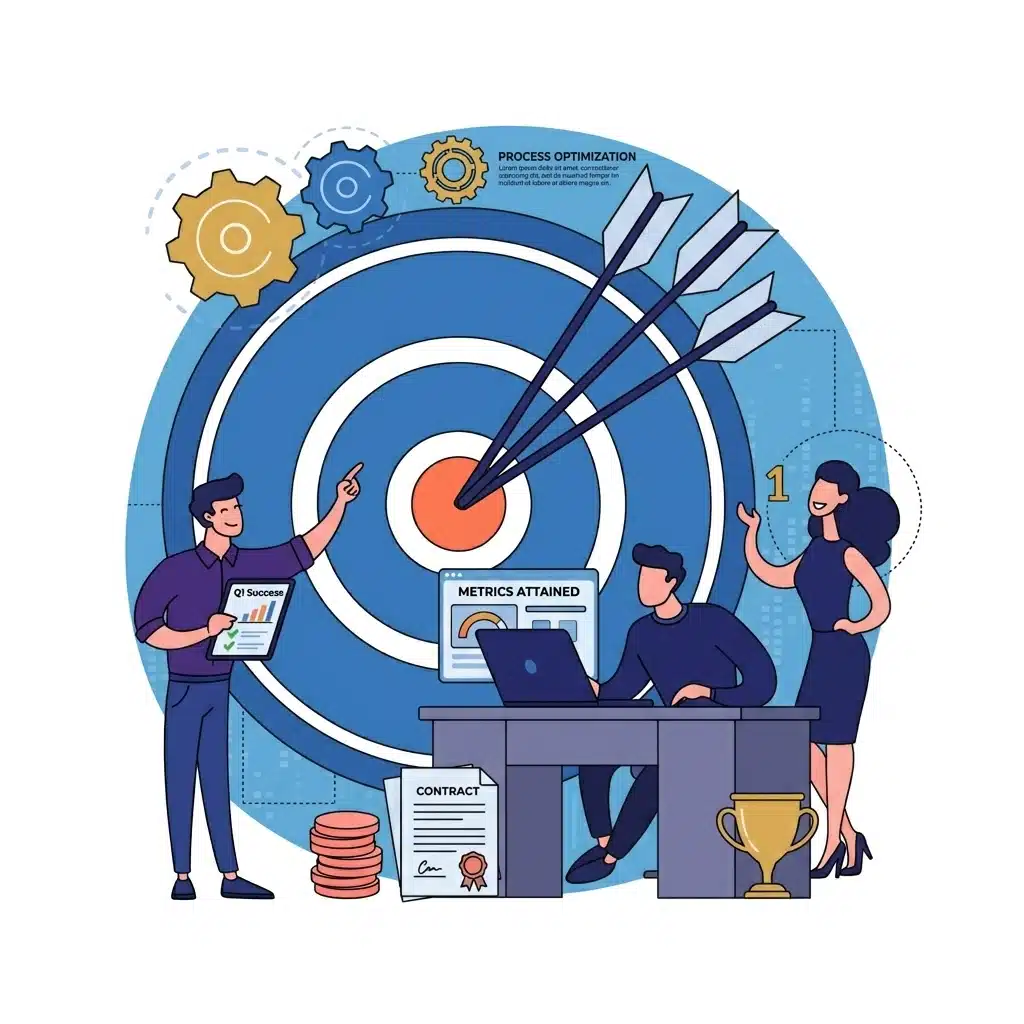 une illustration montrant une équipe marketing en train de mesurer les performances digitales de campagnes publicitaires